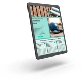Un tablet inclinato mostra un sito web sui servizi di fisioterapia a domicilio a Roma, con immagini di attrezzi e sezioni di testo informative.